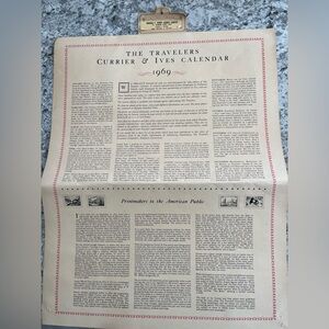 Vintage 1969 Travelers Currier & Ives Calendar